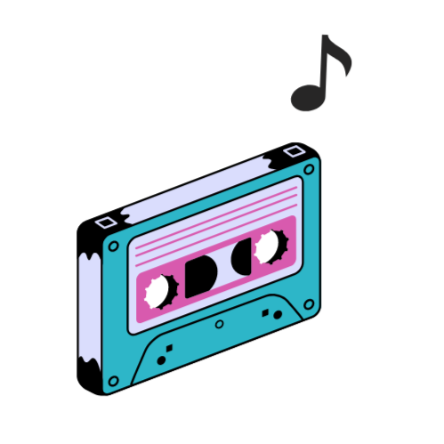 An image of a turquoise-coloured mixtape, with a semiquaver note on the top right