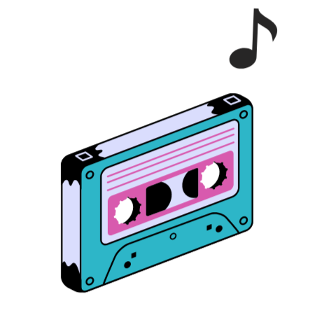 An image of a turquoise-coloured mixtape, with a semiquaver note on the top right